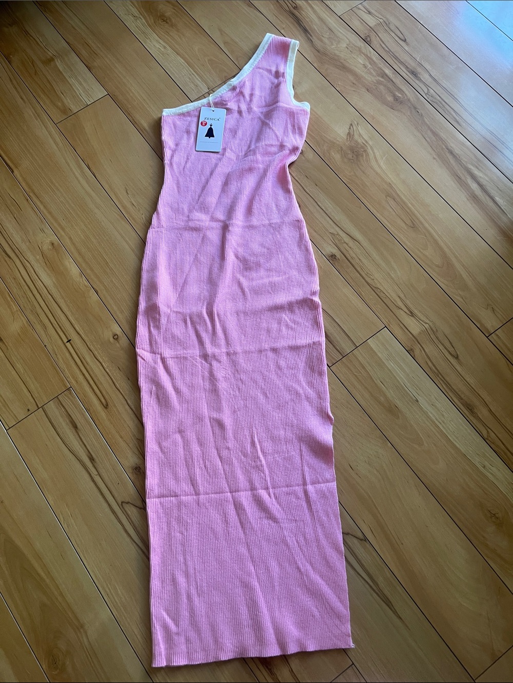 One-Shoulder Pink Ribbed Maxi Dress - Unbranded